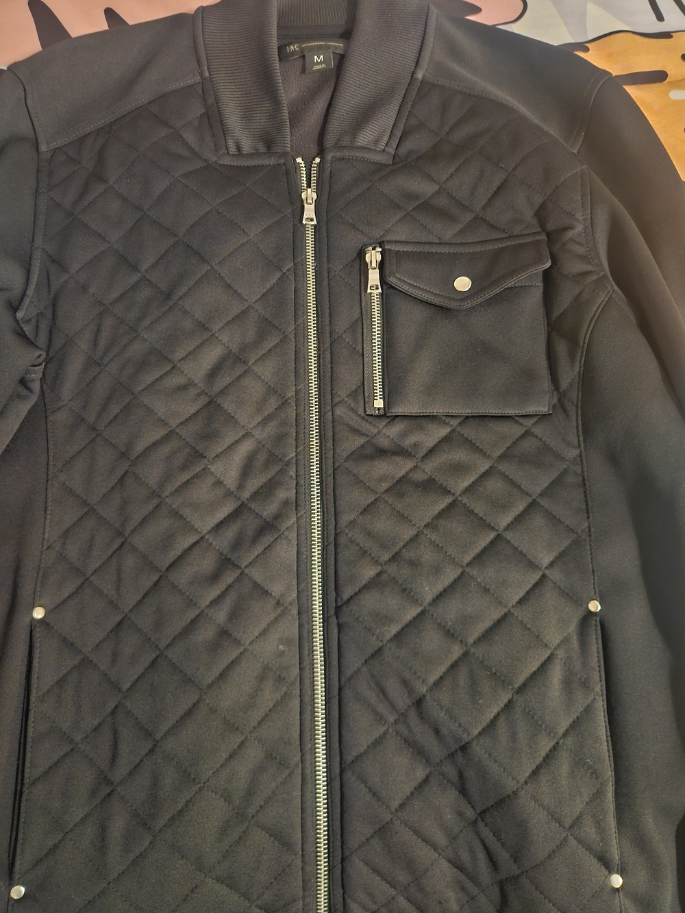 INC International Concepts Quilted Black Bomber Jacket